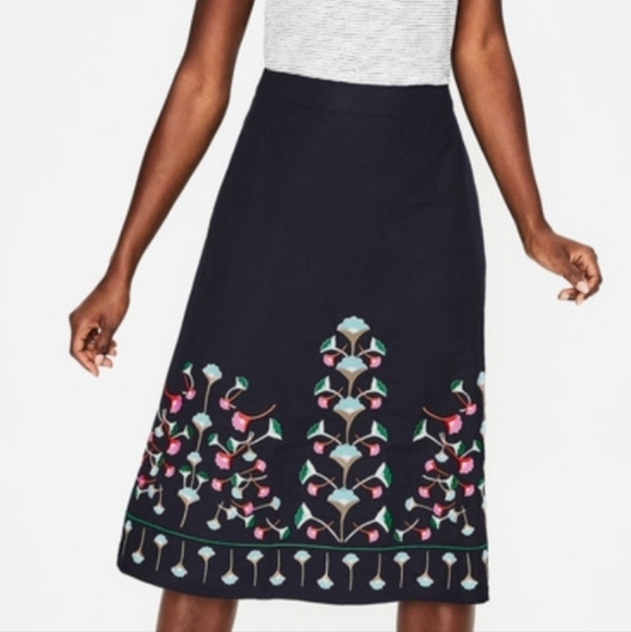 Boden Brooke Linen Blend Embroidered Midi Skirt SIZE 8 - Picture 1 of 7
